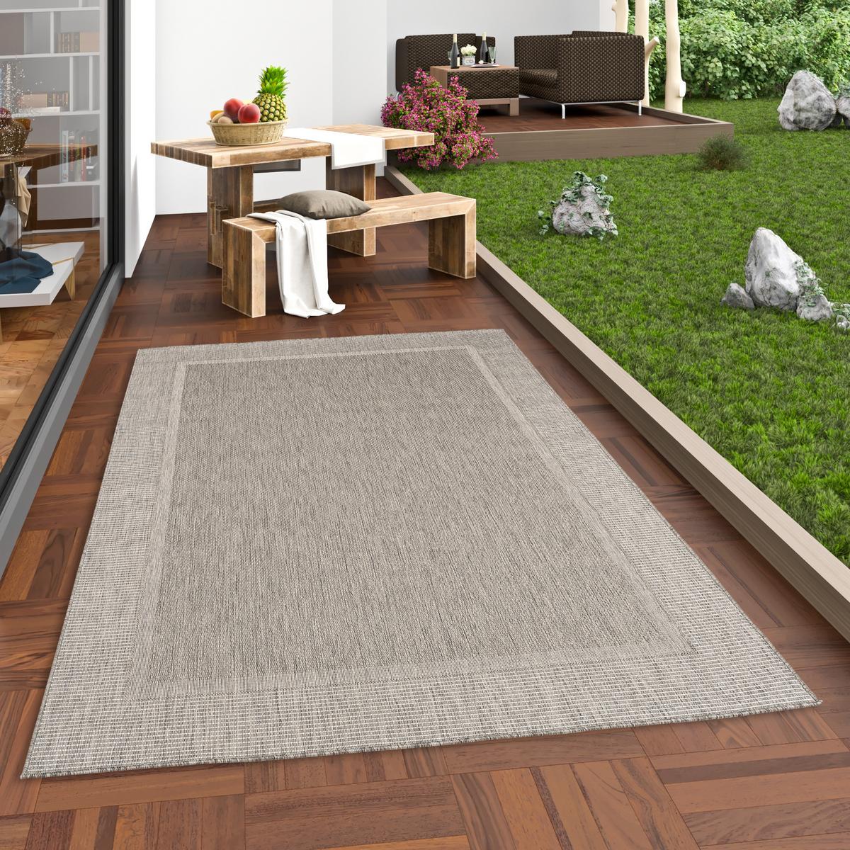 IN & OUTDOOR TEPPICH NATUR VALENCIA BORDÜRE - Anthrazit, Textil (80/150cm) - Pergamon