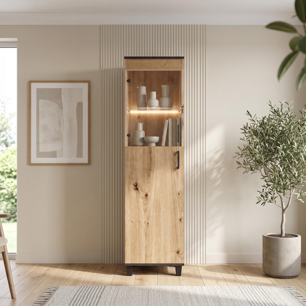 VITRINENSCHRANK CORTEZA 193 x 50 cm Eiche Artisan - Eiche Artisan, Holzwerkstoff (50/193/40cm) - MASSENO