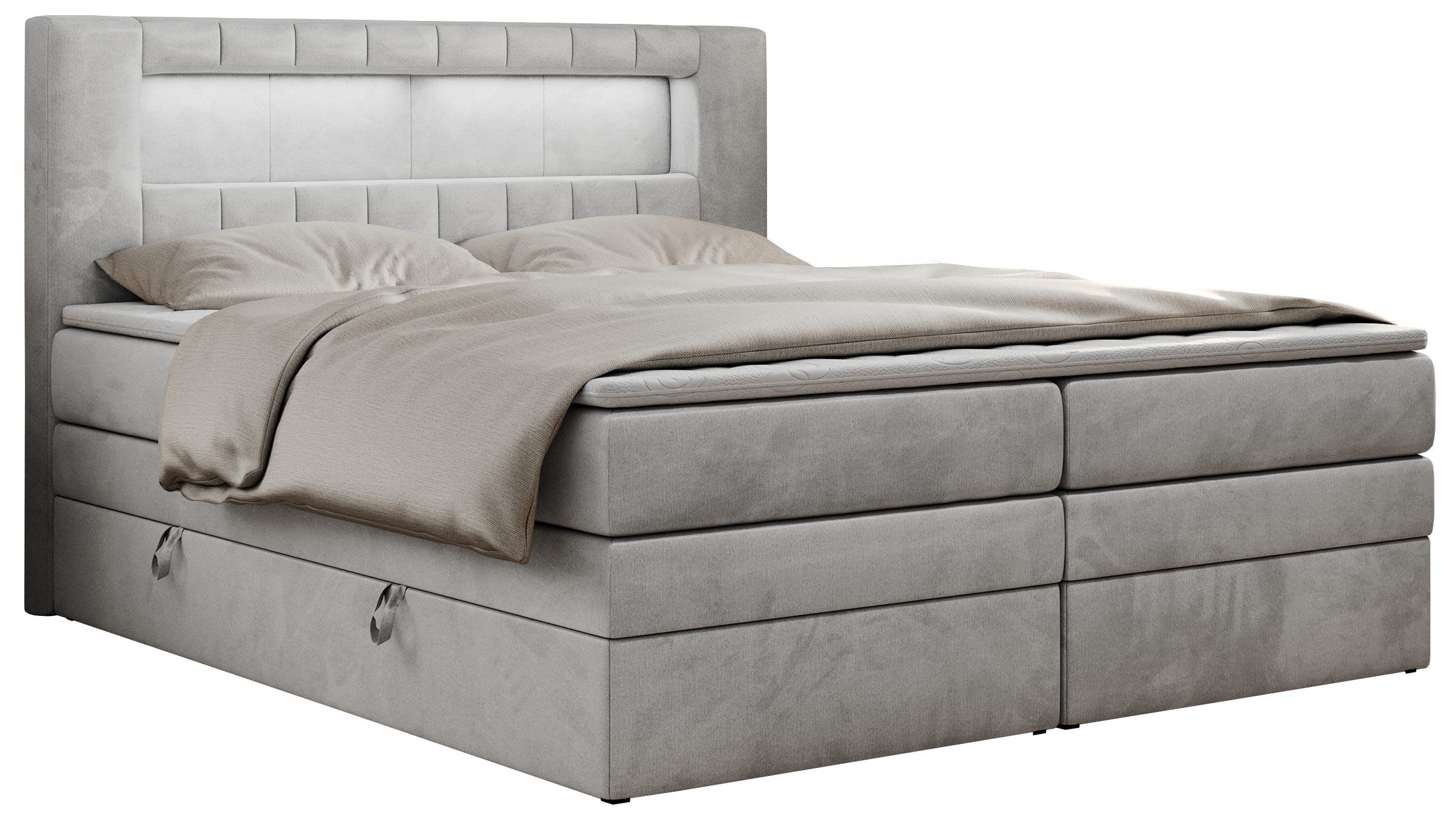 BOXSPRINGBETT GOLD-5 KING LED 200/200 Hellgrau Velvet - H4 - Hellgrau, Holz/Textil (200/200cm) - MKS