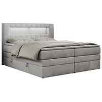 BOXSPRINGBETT GOLD-5 KING LED 200/200 Hellgrau Velvet - H4 - Hellgrau, Holz/Textil (200/200cm) - MKS