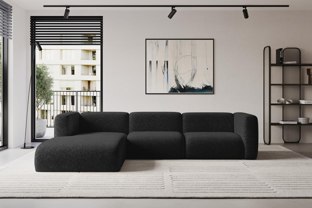 ECKSOFA Ottomane Links MIRA-L2 318x179x89 Schwarz Velours - Schwarz, Holzwerkstoff/Kunststoff (318/179cm) - ALTDECOR