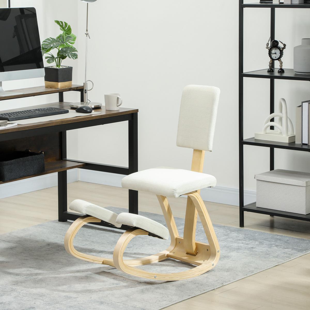 ERGONOMISCHER Kniestuhl, Kniehocker Gesundheitsstuhl für Zuhause, Büro Creme - Creme, Holz/Textil (51/93/84cm) - HOMCOM