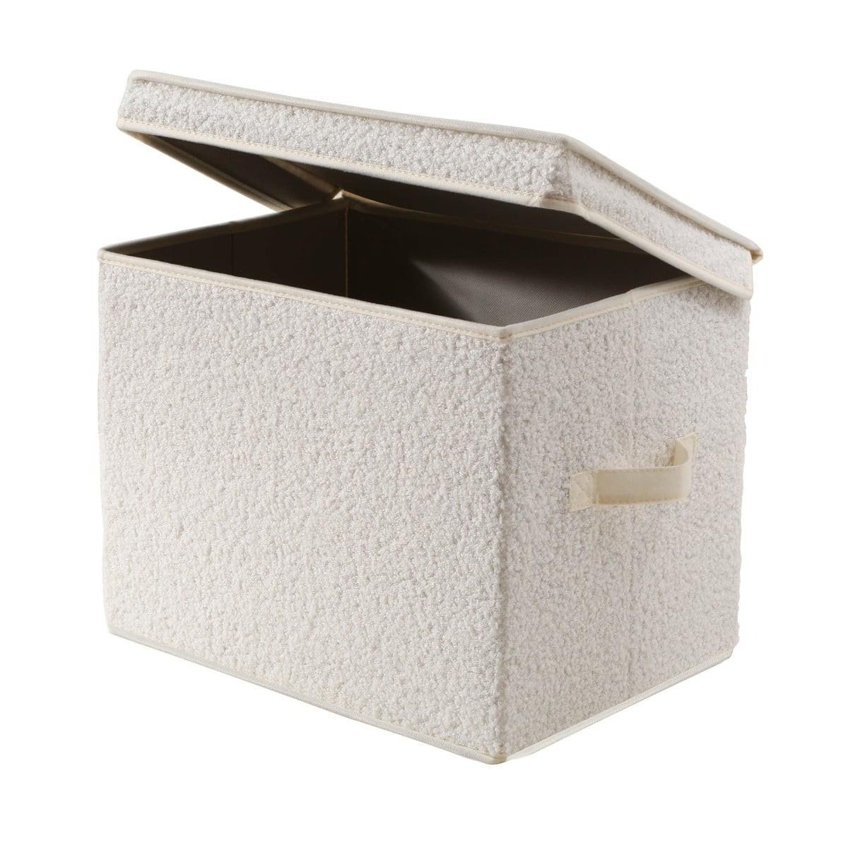 AUFBEWAHRUNGSBOX mit deckel aus bouclé-stoff in ecru - 40/28/30 cm - Ecru, Textil (30/28/30cm) - Calicosy