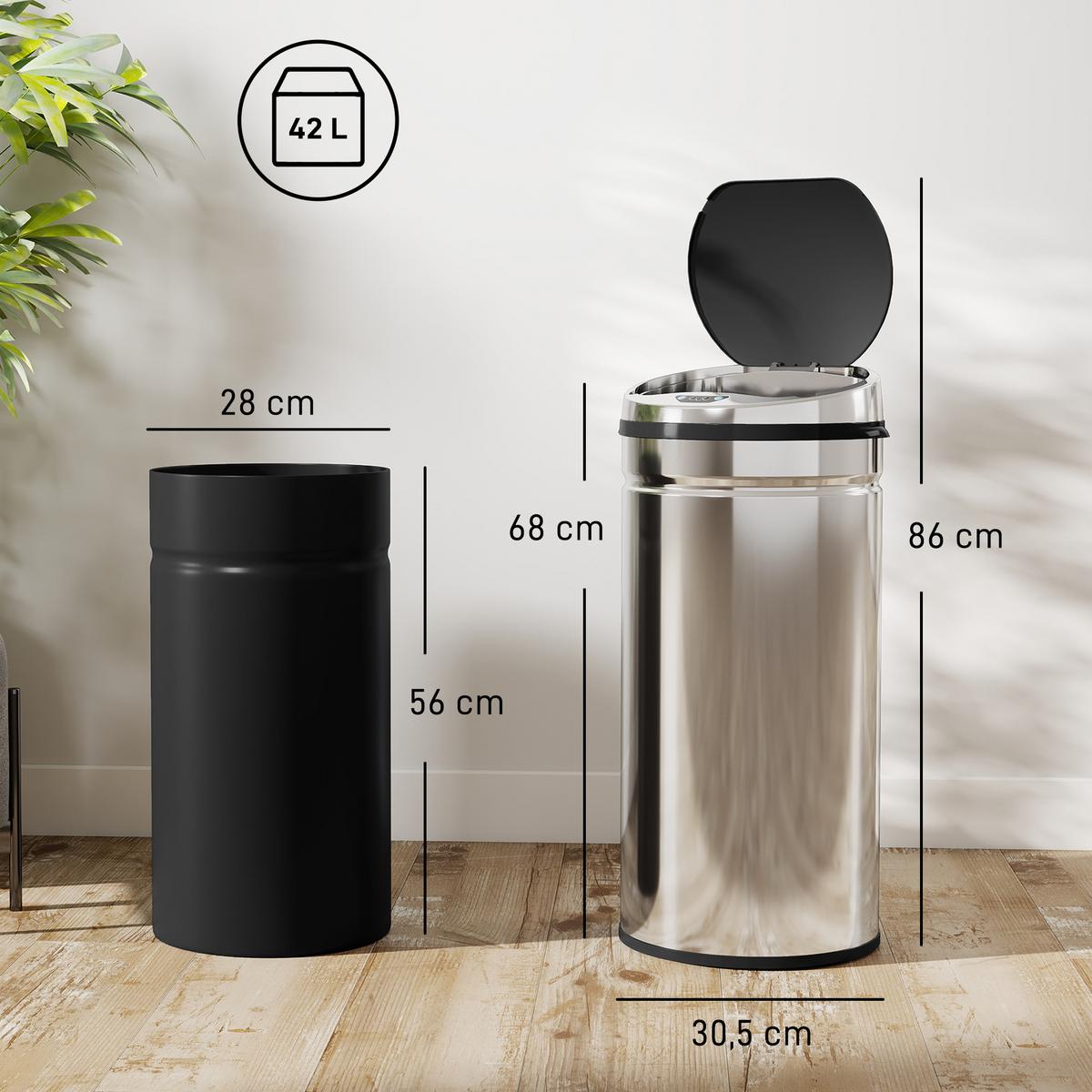 SENSOR-MÜLLEIMER Edelstahl ABS Silber - Silberfarben, Metall (30.5/68/30.5cm) - HOMCOM