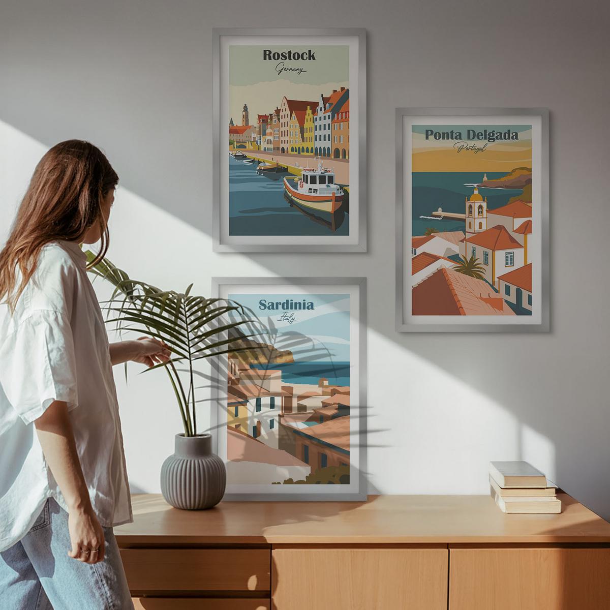 BILDER SET 3er Set - 40x60 cm Silberner Rahmen - Ansichten europäischer Küstenstädte - Silberfarben, Kunststoff (40/60cm) - TULUP
