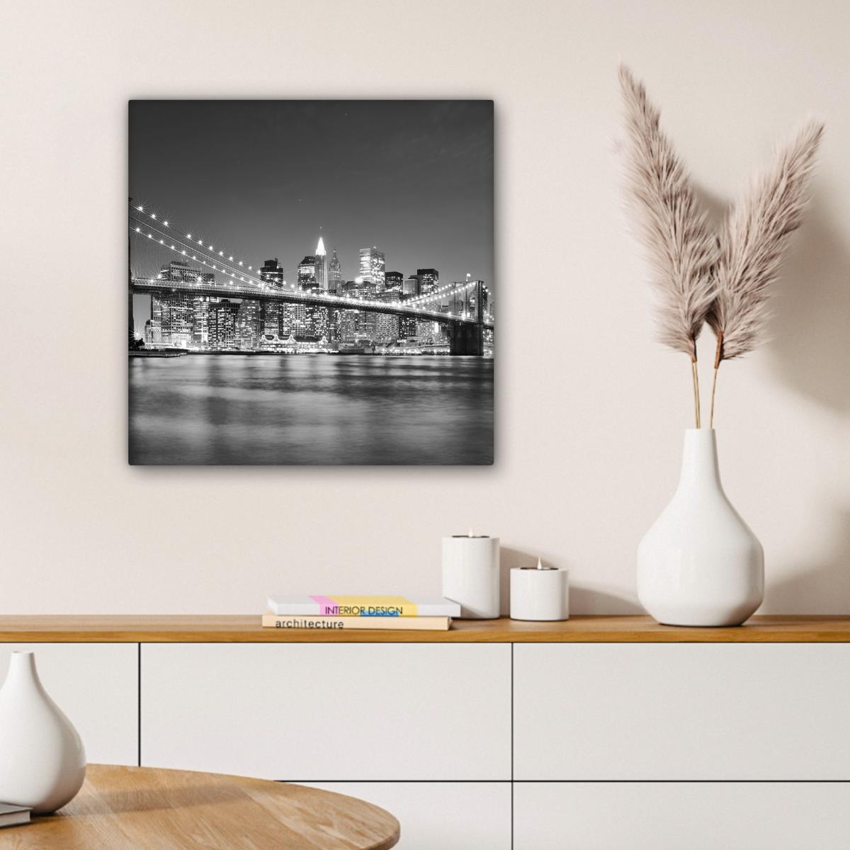 LEINWANDBILD New York - Brücke - Brooklyn - Schwarz und weiß - Architektur Wandbild Wohnzimmer 50x50 cm - Schwarz, Textil (50/50cm) - MuchoWow