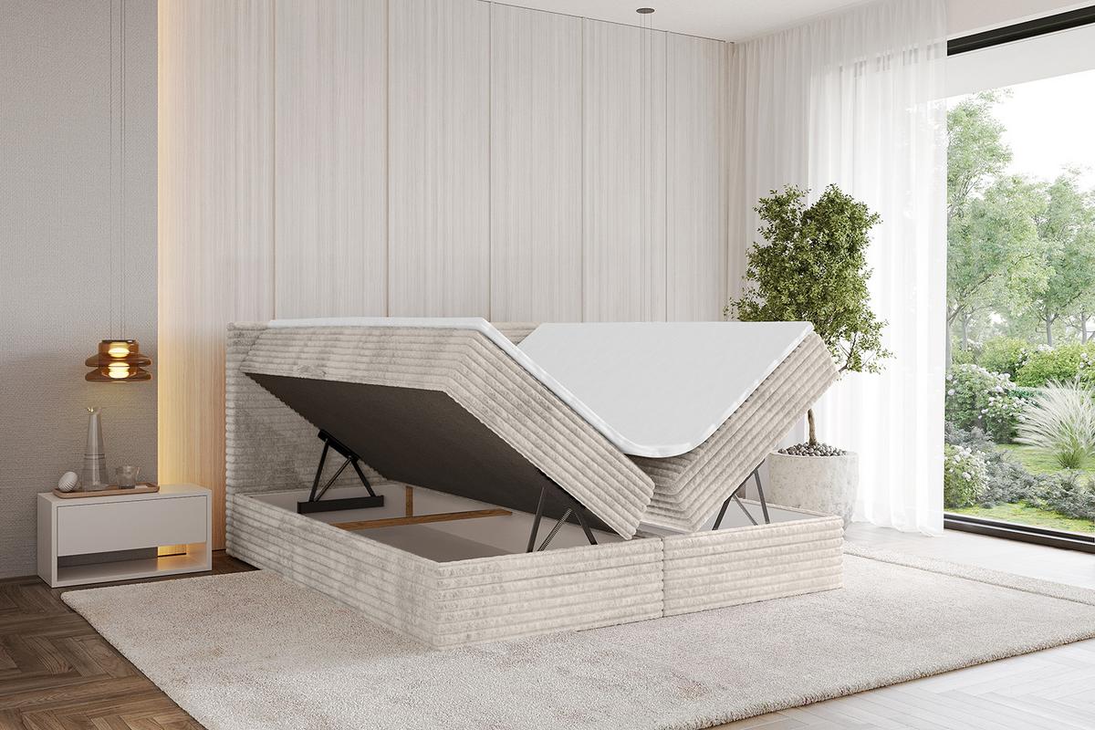 BOXBETT mit Matratze H3 und Lattenrost - TOLO-v1 - 140x200 Cord - Creme - Creme, Holzwerkstoff (140/200cm)