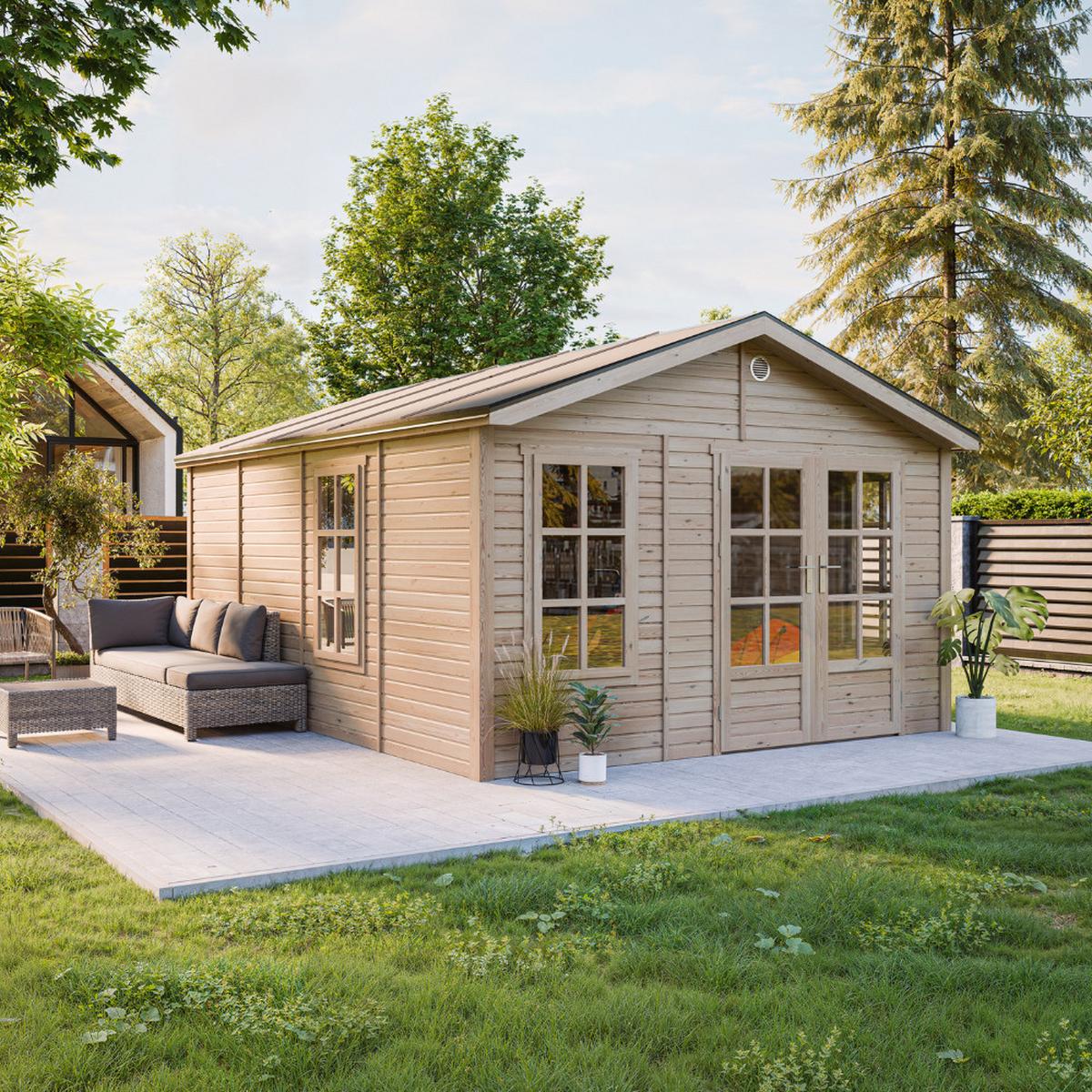 GARTENHAUS HOLZ M736A 370 x 480 cm - Naturfarben, Holz (382/267/512cm) - Timbela