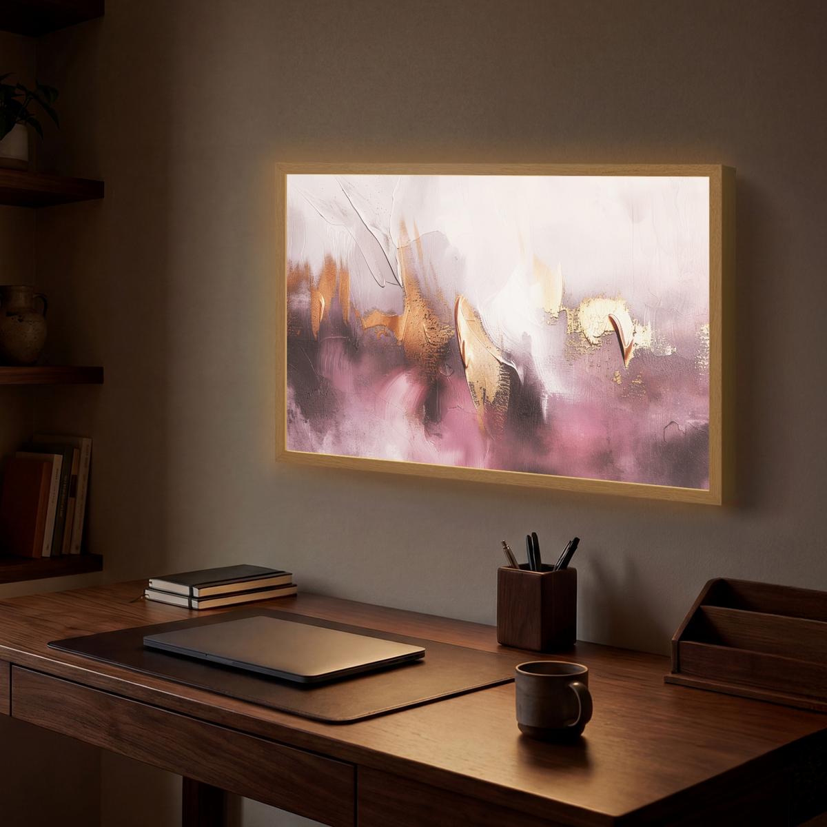 WANDLEUCHTE MIT AKKU Lila - Abstrakt - Farbe - Gold 60x40 cm - Mauve, Holzwerkstoff (60/40/8cm) - OnlyWow