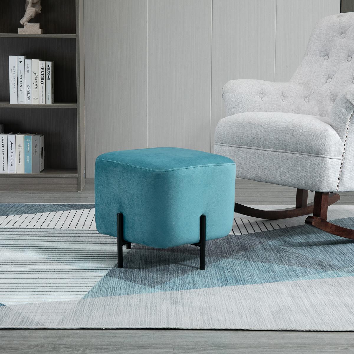 FUSSHOCKER Fußstütze für Wohnzimmer gepolstert Polyester Stahl Türkis - Türkis, Kunststoff (44.5/41.5/44.5cm) - HOMCOM