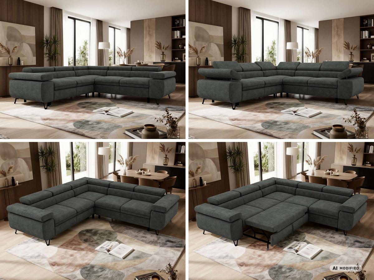 ECKSOFA QUADRO L - Dunkelgrau Stukture - Rechts Seite - Dunkelgrau/Schwarz, Textil/Metall (269/269cm) - MKS