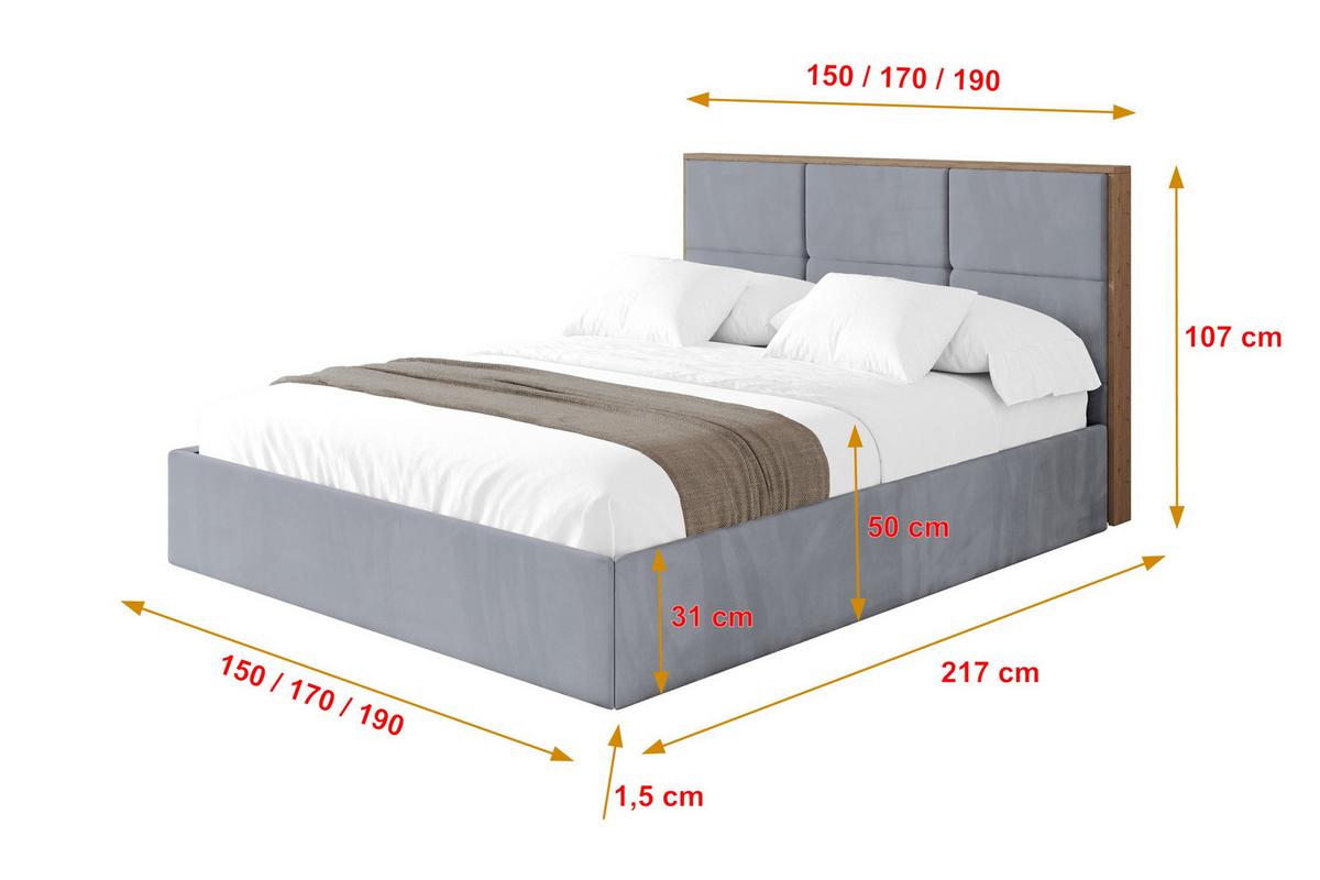 POLSTERBETT mit Bettkasten und Lattenrost, Bett mit Matratze H3/H4 - LILA 140x200 Grau - Grau, Holzwerkstoff/Textil (140/200cm) - ALTDECOR