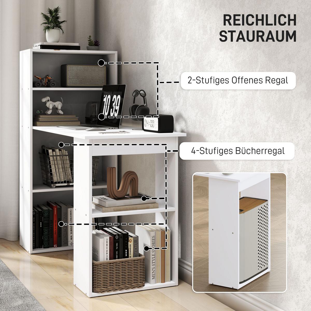 SCHREIBTISCH, Spanplatte, Weiß, 120 x 55 x 120 cm - Weiß, Holzwerkstoff (120/55/120cm) - HOMCOM