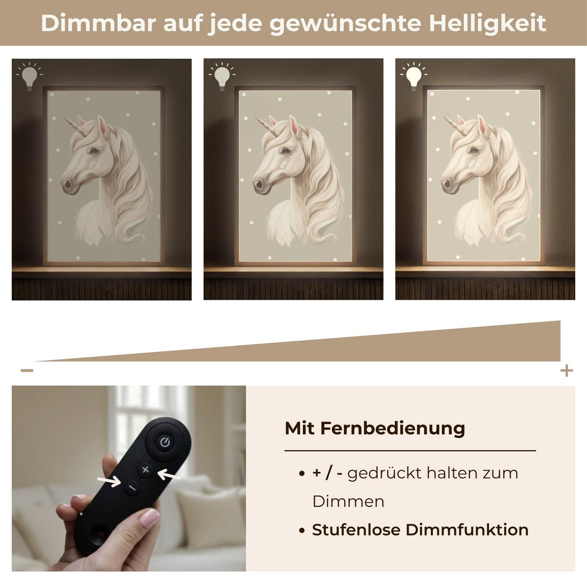 WANDLEUCHTE MIT AKKU Einhorn - Weiß - Punkte 40x60 cm - Taupe, Holzwerkstoff (40/60/8cm) - OnlyWow