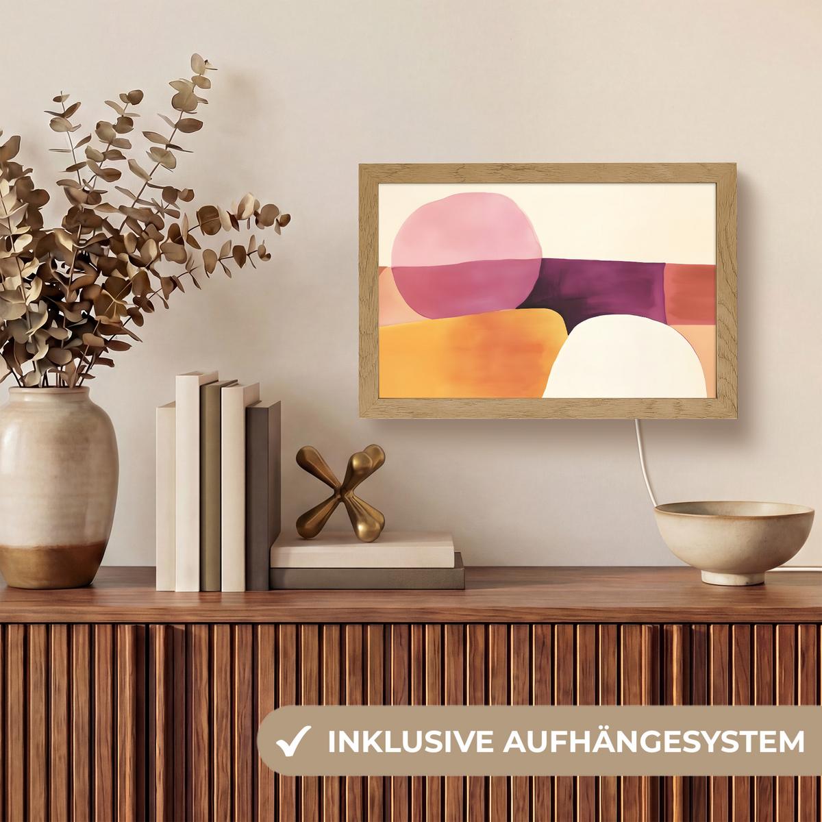 WANDLEUCHTE Formen - Abstrakt - Farbenfroh 30x20 cm - Rosa, Holzwerkstoff (30/20/8cm) - OnlyWow