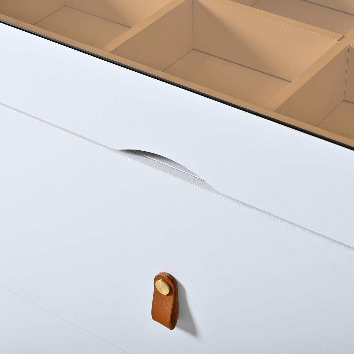 SIDEBOARD weiß mit glasplatte 120 cm, 6 schubladen & schmuckfach - Weiß, Holzwerkstoff (120/78/40cm) - Urban Meuble