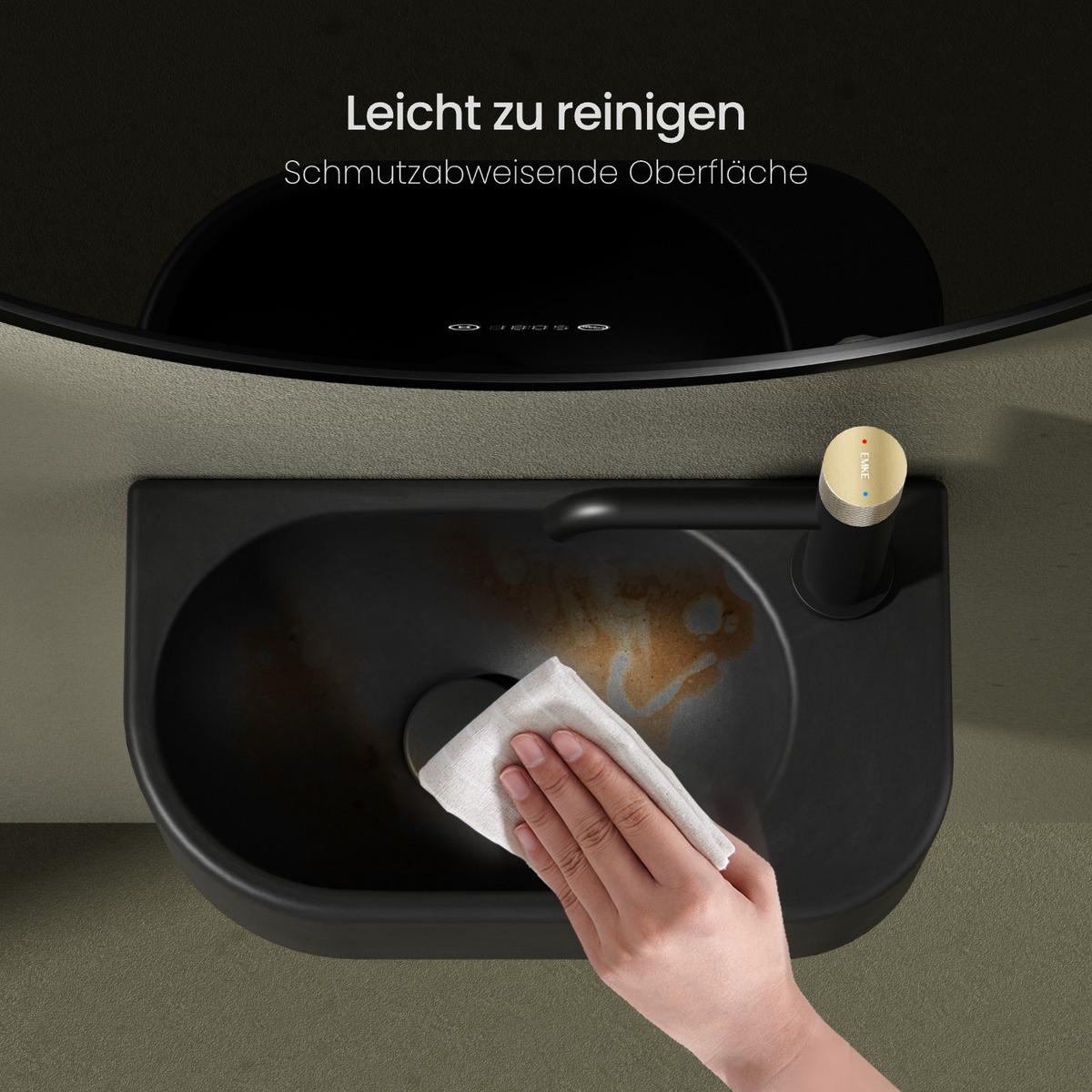 WASCHBECKEN Abgerundete Ecken Hahnloch rechts mattschwarz 40 / 21,5 / 12 cm - Schwarz, Keramik (40/12/21.5cm) - EMKE