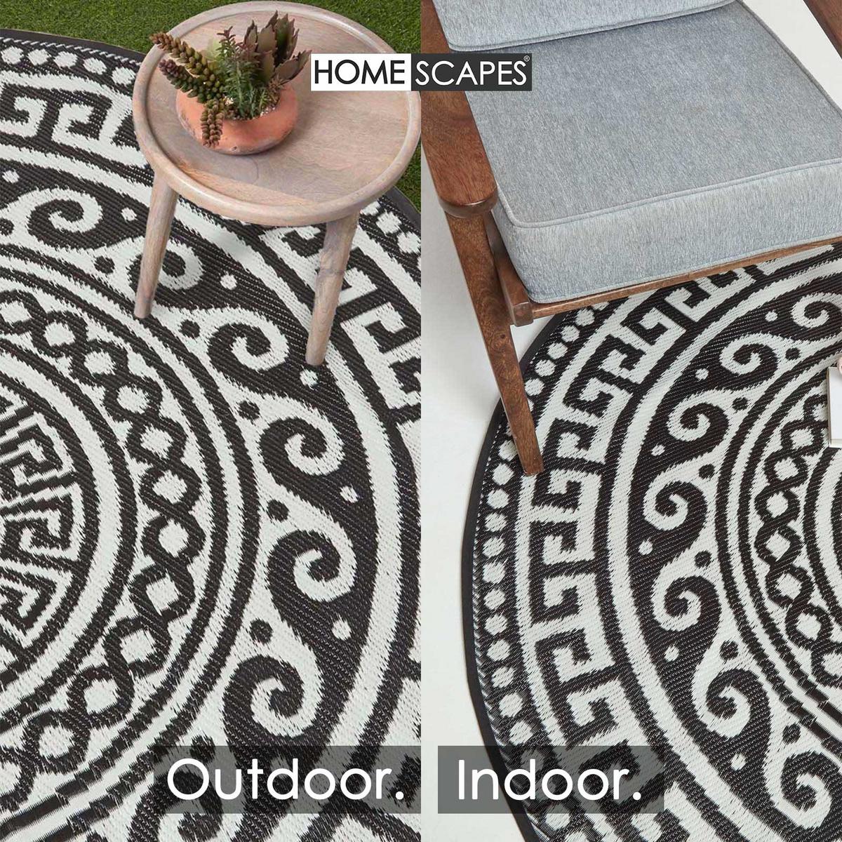 OUTDOORTEPPICH Enid rund mit Ethno-Muster 180 cm - Schwarz, Kunststoff (180/180cm) - Homescapes