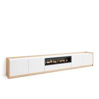 LOWBOARD, Weiß und Eiche Soft, Elektrokamin, 310/37/50cm - Weiß, Holzwerkstoff (310/50/37cm) - Skraut Home