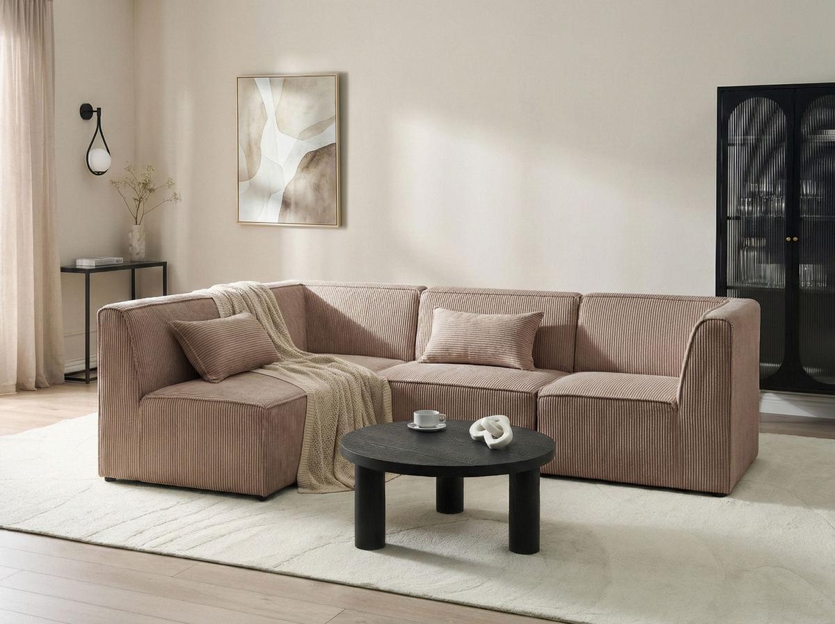 ECKSOFA Modul 4-Sitzer rechtsseitig Sandbeige Cord Lemvig - Sandfarben/Beige, Textil (250/166cm) - Beliani