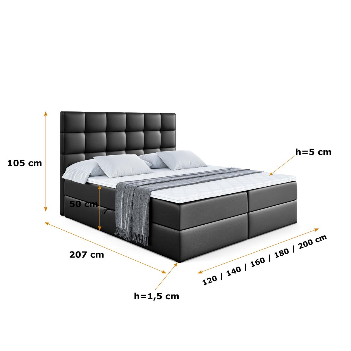 BOXBETT mit H3-Matratze und Lattenrost - APO - 140x200 Schwarz Hochglanz - Schwarz Hochglanz, Holzwerkstoff (140/200cm) - ALTDECOR