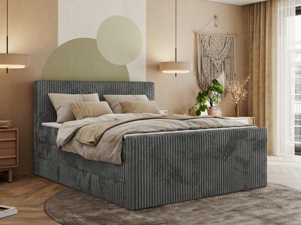 BOXSPRINGBETT TILIANO KING DUO 180/200 - Grau Cord - H4 - Grau, Textil (180/200cm) - MKS