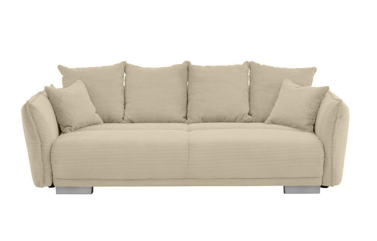 BIG-SOFA mit Schlaffunktion, Bettkasten, Federkern, Armlehnen verstellbar B242/T131/H90 cm, Liegefläche 168x199 cm, Cord Beige Grau / 17215 - Chromfarben/Greige, Kunststoff/Textil (242/90/131cm) - luma-home