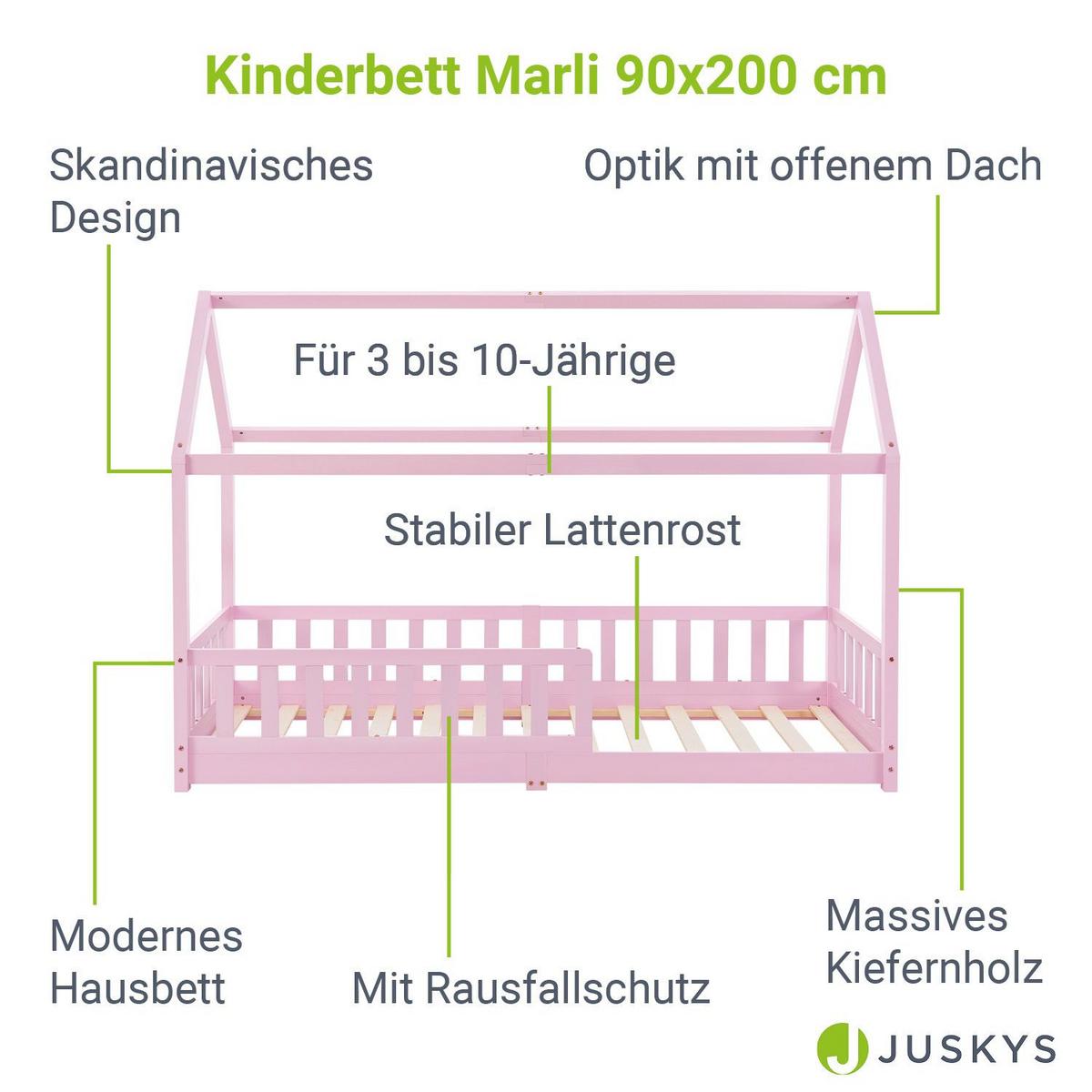 KINDERBETT Marli mit Matratze rosa 90x200 cm - Rosa, Holz (90/200cm) - Juskys