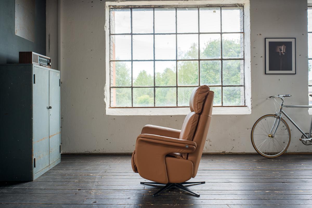 RELAXSESSEL NAMA Braun Leder Relaxfunktion - Schwarz/Braun, Leder/Metall (78/111/86cm) - KAWOLA