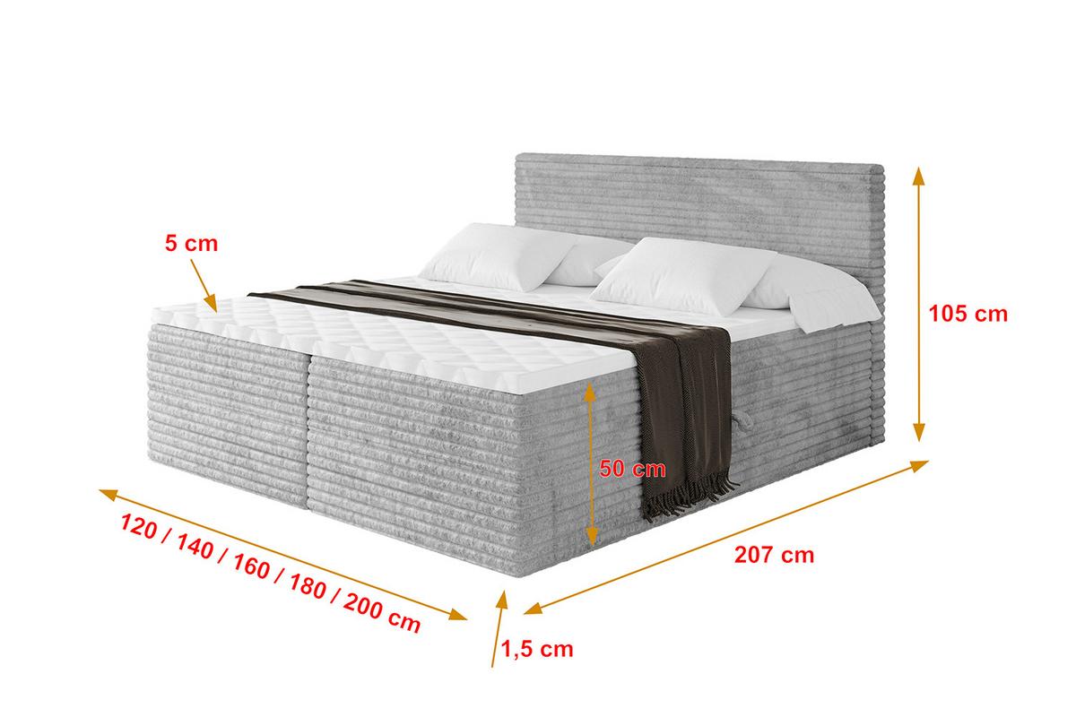 BOXBETT mit Matratze H4 und Lattenrost - TOLO-v1 - 140x200 Cord - Hellgrau - Hellgrau, Holzwerkstoff (140/200cm)