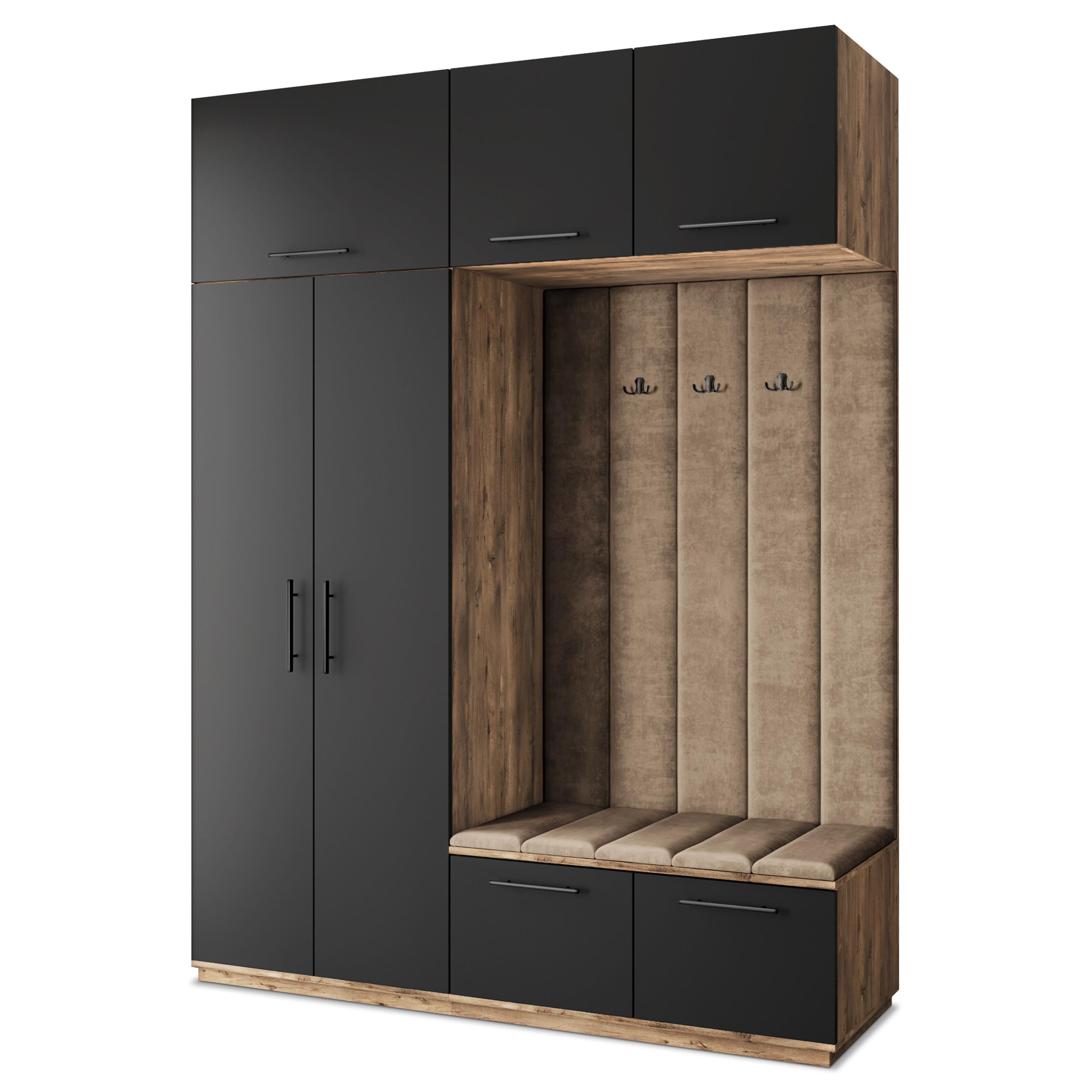 GARDEROBENSCHRANK REMA 180/240/60 cm Modern Garderobe-Set Eiche Lefkas - Eichefarben/Schwarz, Holzwerkstoff (180/240/60cm) - MASSENO