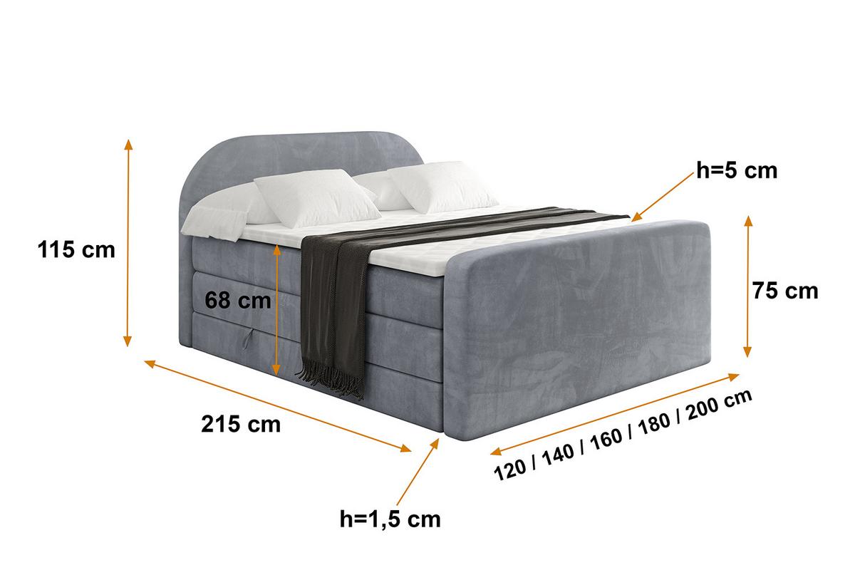 BOXSPRINGBETT mit Matratze und Lattenrost - NOX-Z KING-160x200 - Grau Casablanca - Grau, Holzwerkstoff (160/200cm) - ALTDECOR