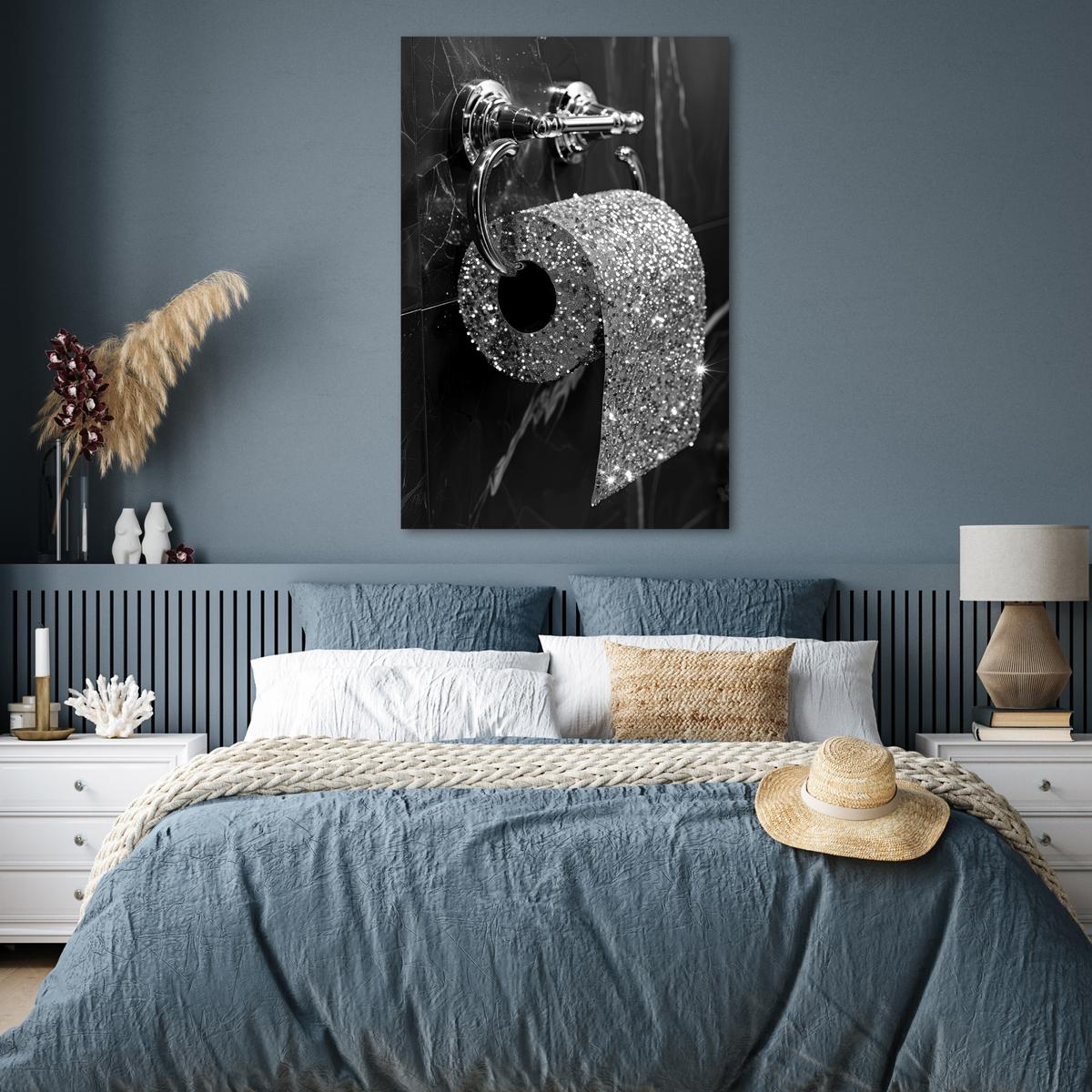 POSTER WC - Toilettenpapier - Schwarz und weiß - Glitter Wandbild Schlafzimmer 80x120 cm - Silberfarben, Papier (80/120/0.1cm) - MuchoWow