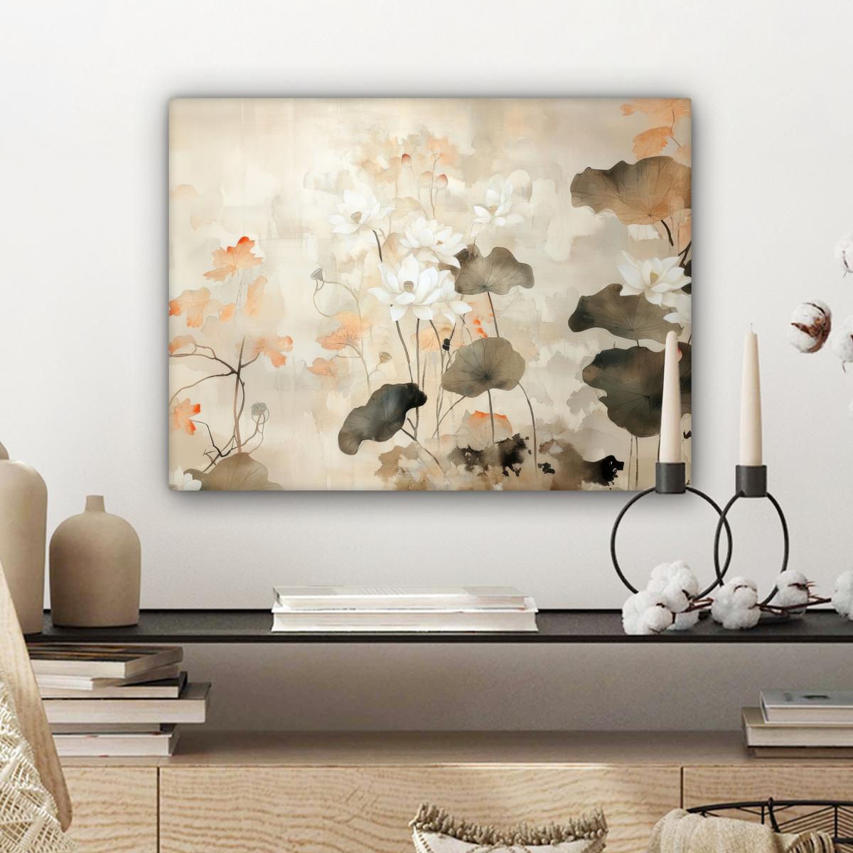 LEINWANDBILD Blumen - Japandi - Wabi sabi Wandbild 40x30 cm - Sandfarben, Textil (40/30cm) - MuchoWow