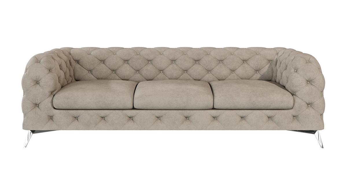 CHESTERFIELD-SOFA 3-Sitzer Laura Dunkle Creme Samt - Silberfarben/Creme, Holz/Textil (243/75/100cm) - S-Style Möbel