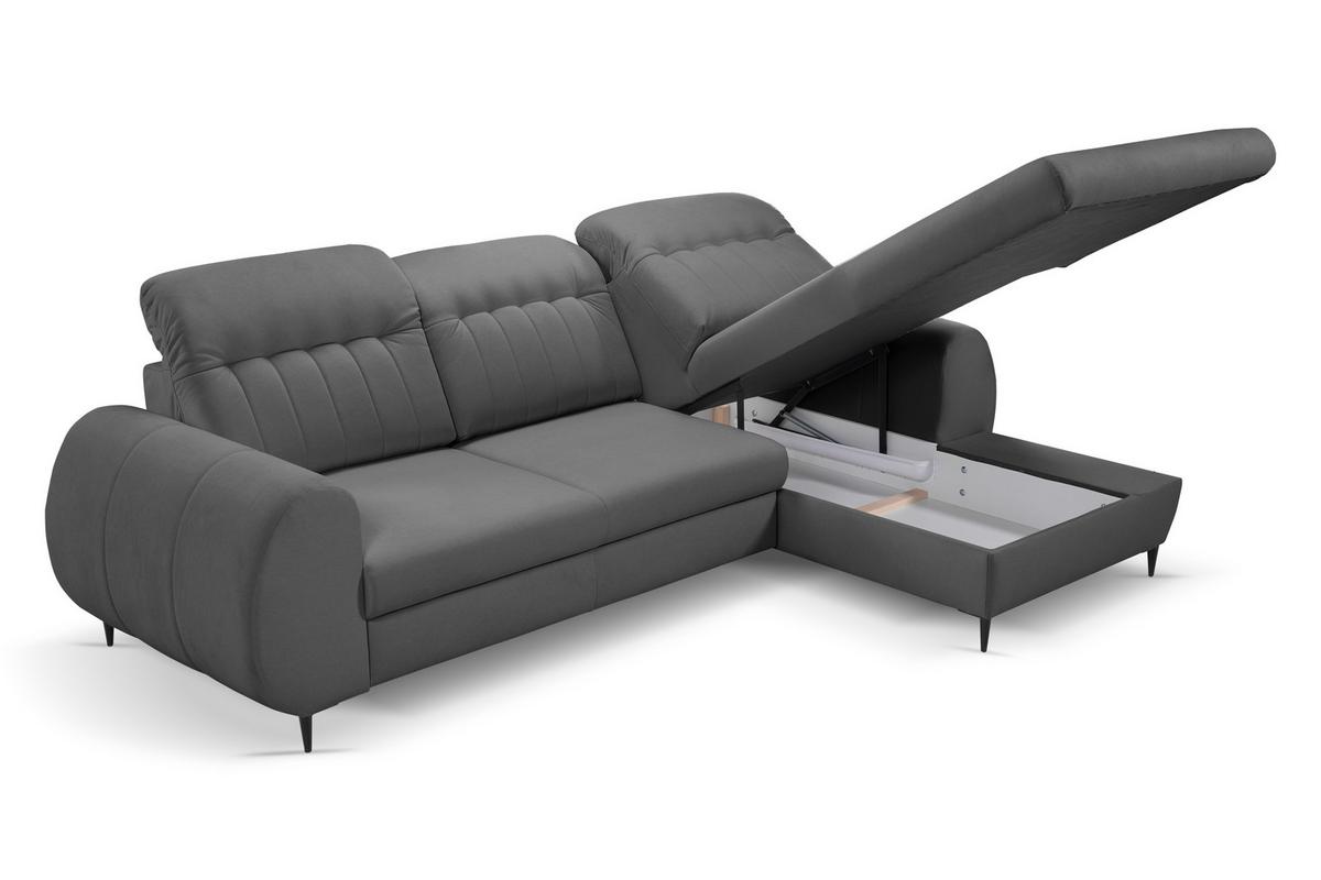ECKSOFA PURO R-S Grau Plüsch-Stoff mit Schlaffunktion - Grau, Holz (275/166cm) - MASSENO