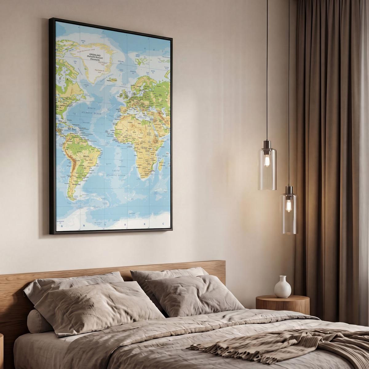LEINWAND Bilder mit Rahmen - Weltkarte - Statistisch - Blau - Erde - Bildung - 60x90 - Blau, Textil (60/90cm) - MuchoWow