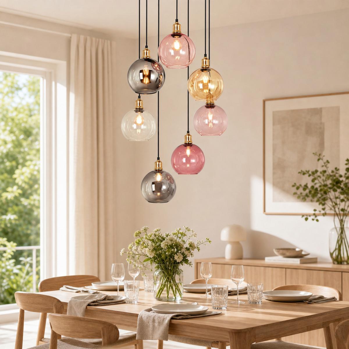 PENDELLEUCHTE Lyveth 50/20/191 cm - Multicolor/Schwarz, Glas/Metall (50/20/191cm) - ZMH
