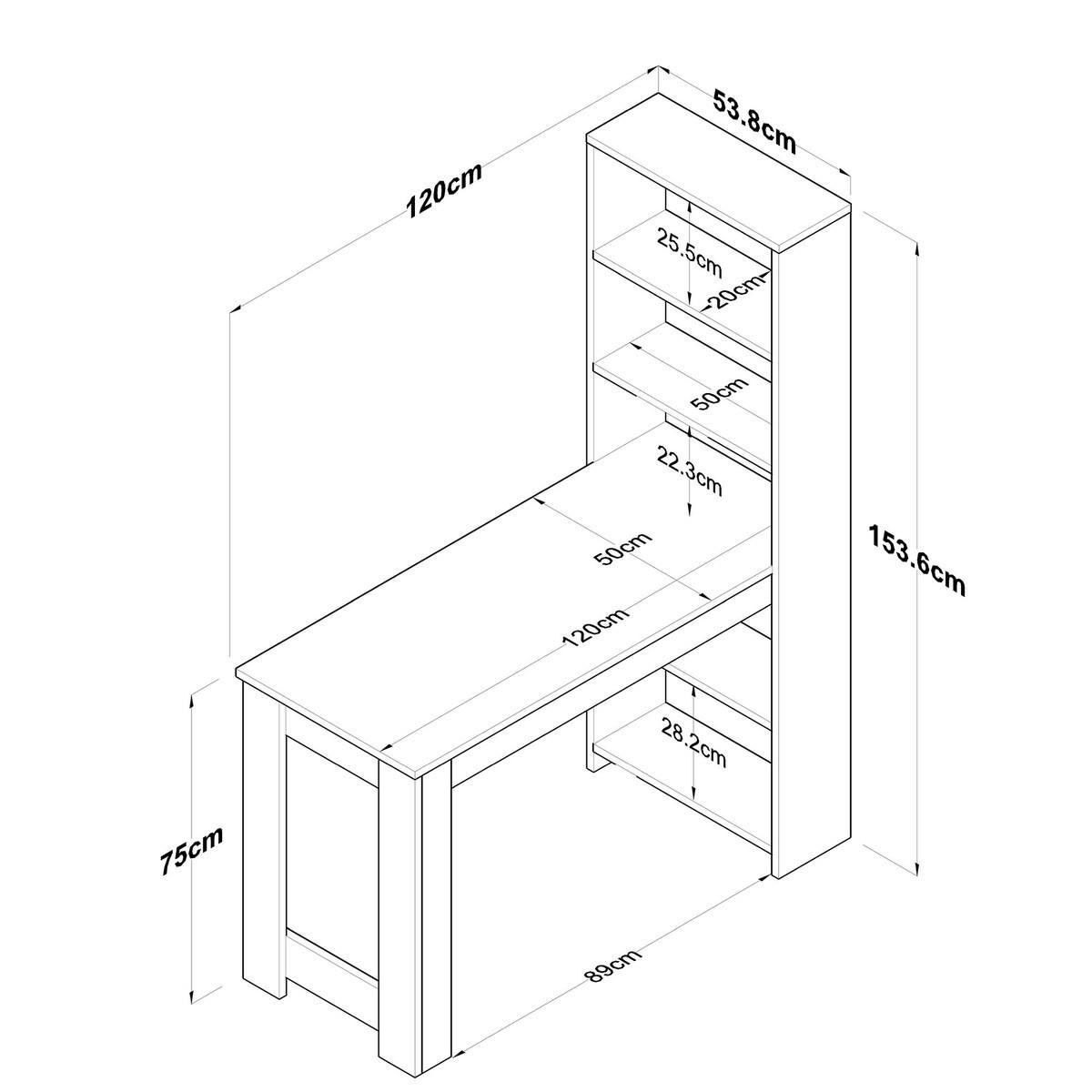 KÜCHENTISCH mit integriertem Regal Weiß und Holzdekor 120/153,6/53,8 cm - Weiß, Holzwerkstoff (53.8/153.6/55.5cm) - Calicosy