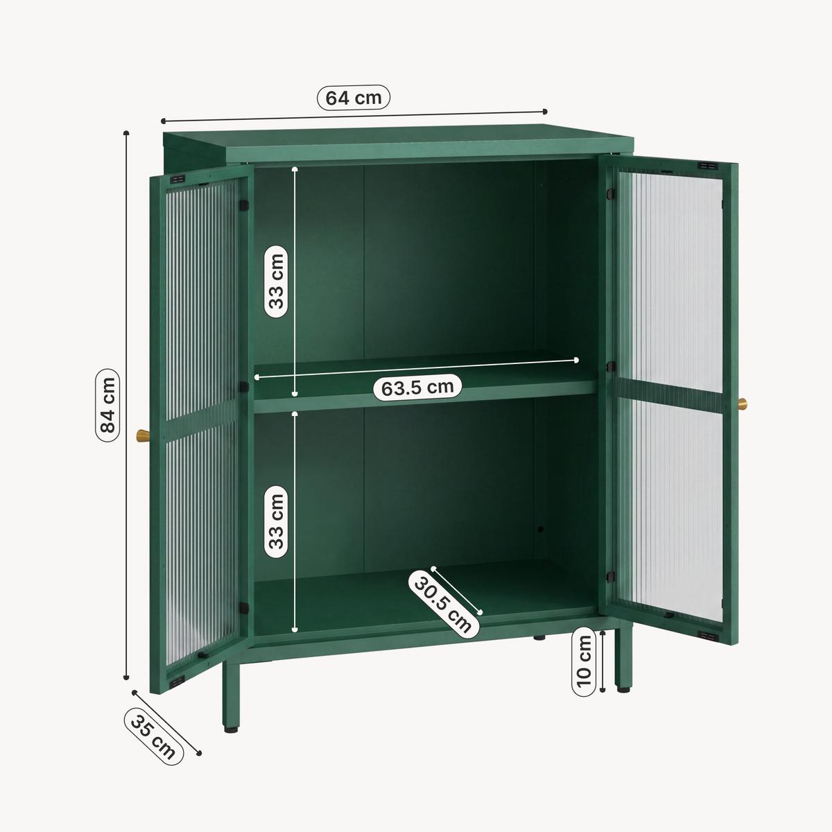 VITRINE Säkylä - Dunkelgrün/Transparent, Glas/Metall (64/84/35cm) - [en.casa]