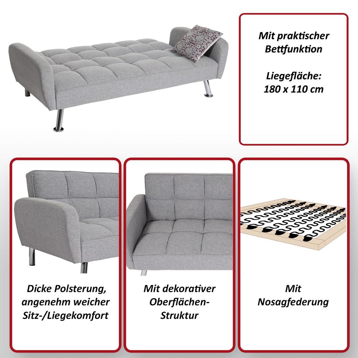 SOFA Hellgrau - Hellgrau, Textil (203/81/93cm) - MCW