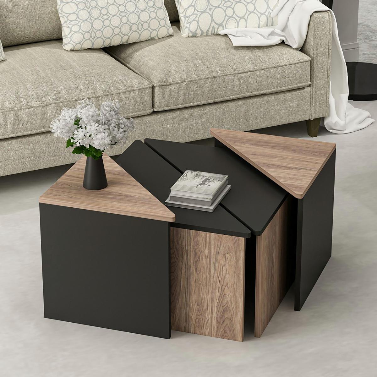 COUCHTISCH SET Frederikshavn 4-teilig 45/45/47 - Eichefarben, Holzwerkstoff (45/45/47cm) - [en.casa]
