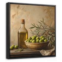 LEINWAND Bilder mit Rahmen - Oliven - Stilleben - Vintage - 20x20 - Olivgrün, Textil (20/20cm) - MuchoWow