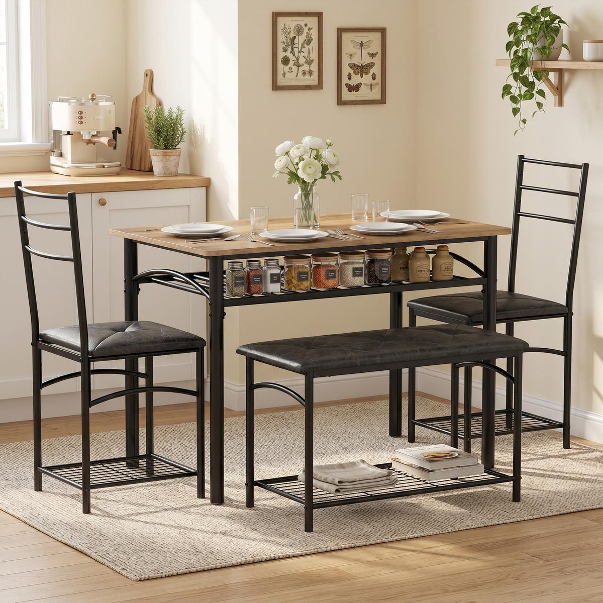 ESSGRUPPE 4er Set Metall MDF Rustikal-Braun - Schwarz/Braun, Holzwerkstoff/Kunststoff (60/76.3/100cm) - HOMCOM