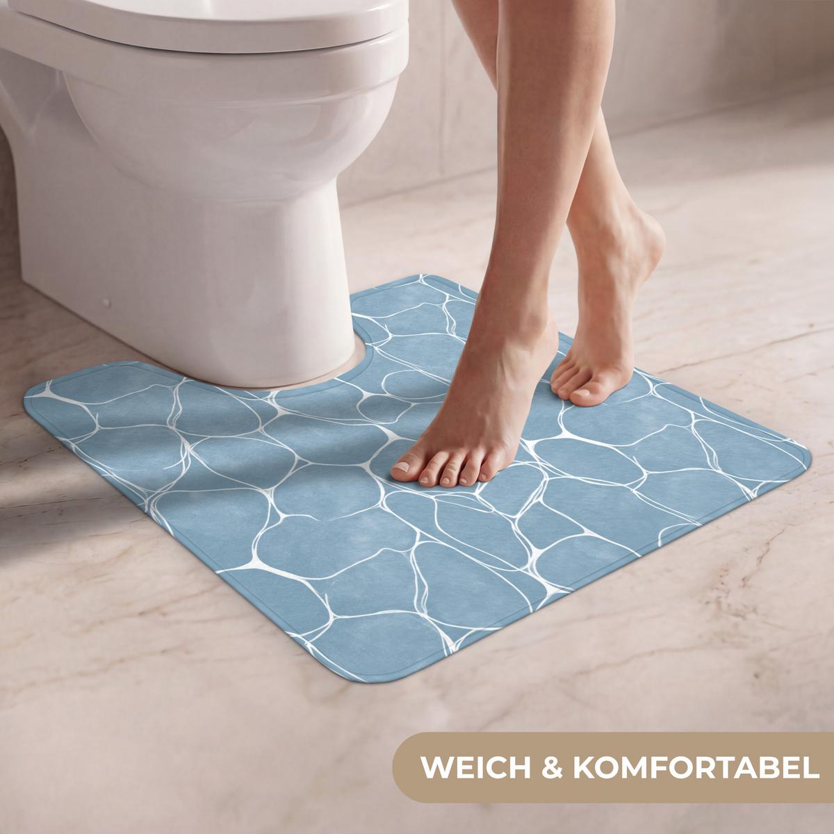 WC-VORLEGER Organisch - Muster - Blau Toilettenvorleger 55x60 cm - Hellblau, Textil (55/1cm) - OnlyWow