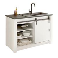 KÜCHENSCHRANK weiß Pinie, anthrazit Landhaus, Küche Unterschrank für Spüle oder Kochfeld - Anthrazit/Schwarz, Holzwerkstoff/Metall (133/93/64cm) - Furn.Design