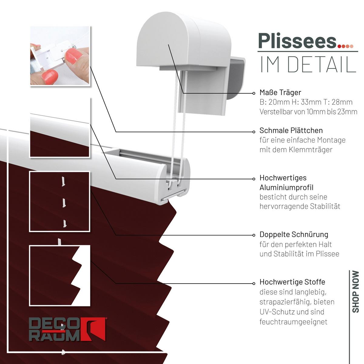 PLISSEE Basic 75 x 150cm Klemmfix ohne Bohren - Rot, Textil (75/150cm) - Deco-Raum