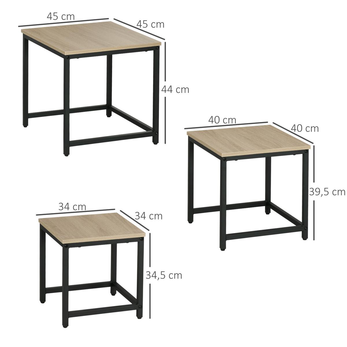 COUCHTISCH 3er-Set Beistelltisch, Satztisch, Sofatisch mit Holzoptik, Stahl - Naturfarben, Holzwerkstoff (45/45/44cm) - HOMCOM