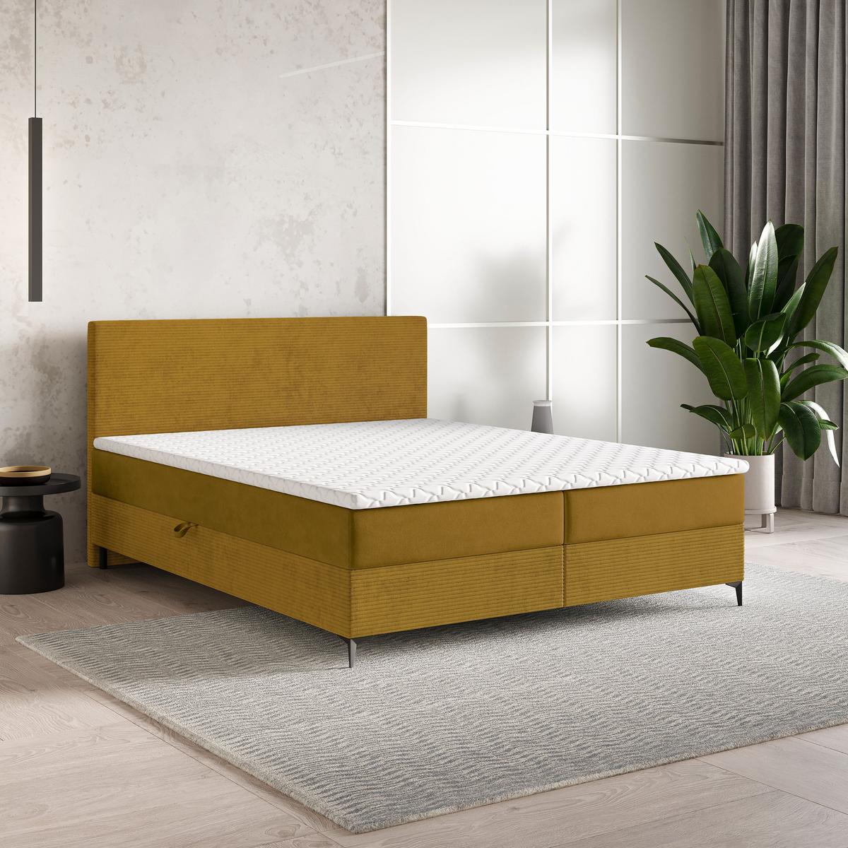 BOXBETT TORREL 160x200 cm mit Matratze und Topper - Gelb - Gelb, Holz (160/200cm) - MASSENO
