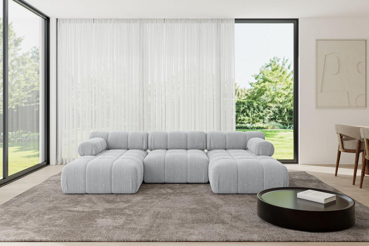 WOHNLANDSCHAFT modulares Sofa Tesso-U1 - 285x160x70 cm Grau Cord - Grau, Holzwerkstoff/Textil (285/70/160cm) - ALTDECOR